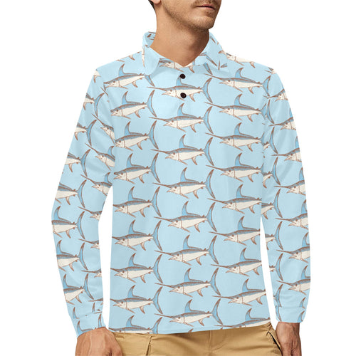 Swordfish Pattern Print Design 01 Men's Long Sleeve Polo Shirt