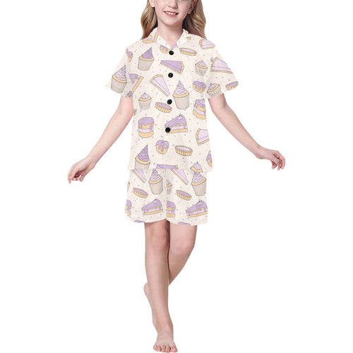 Cakes pies tarts muffins and eclairs purple bluebe Kids' Boys' Girls' V-Neck Short Pajama Set