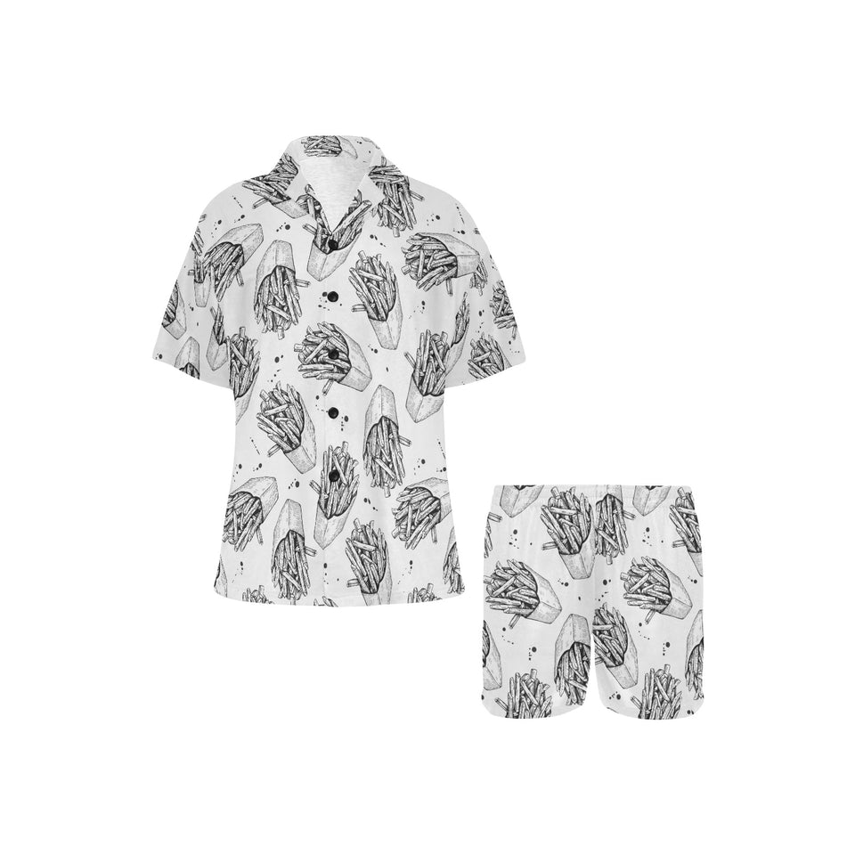 Hand drawn french fries pattern Women's V-Neck Short Pajama Set