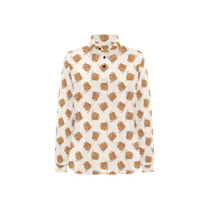 Pancake Pattern Print Design 01 Women's Long Sleeve Polo Shirt