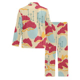Red Bonsai gray sun japanese pattern Men's Long Pajama Set