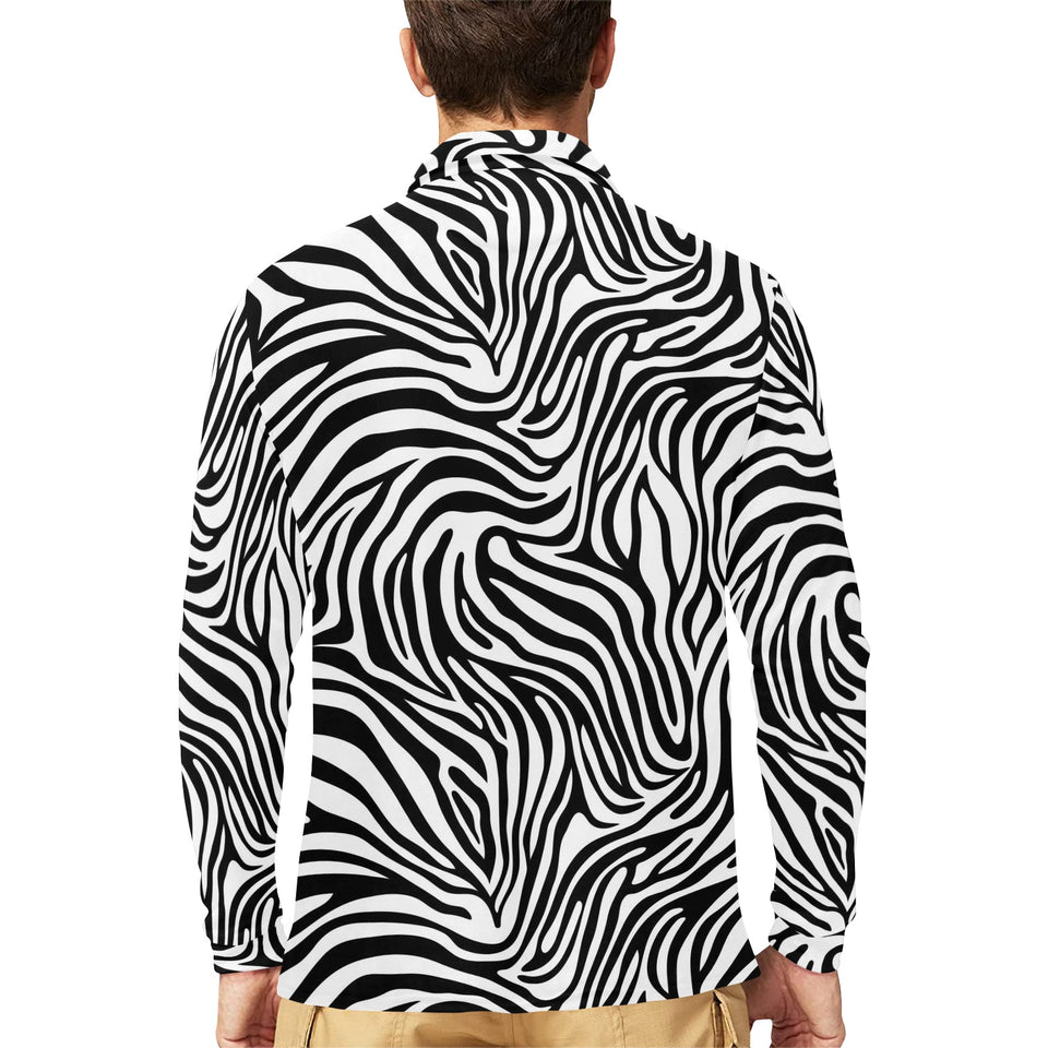 Zebra skin pattern Men's Long Sleeve Polo Shirt