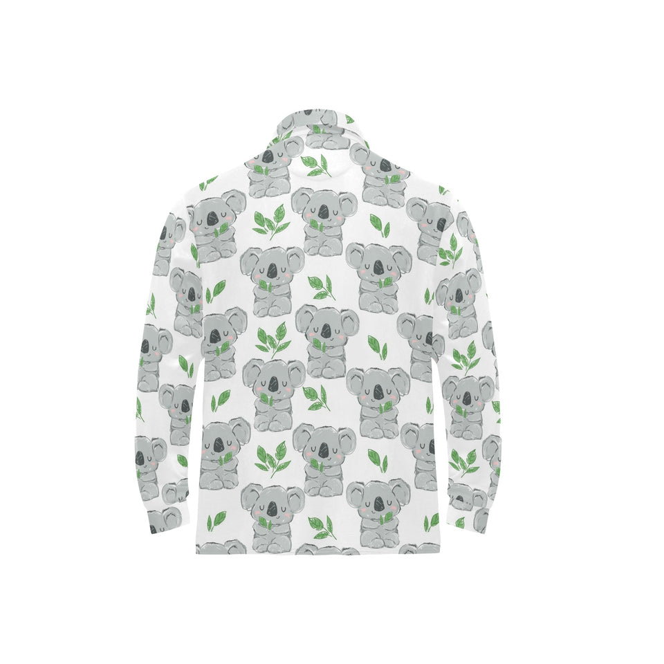 Hand drawn Koala leaves pattern Men's Long Sleeve Polo Shirt