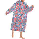 Blue Red Eiffel Tower Pattern Print Design 02 Blanket Robe with Sleeves