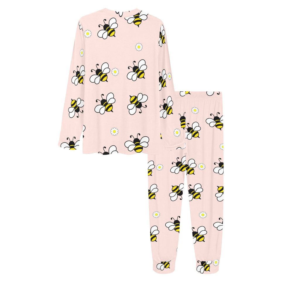 Cute bee flower pattern pink background Women's All Over Print Pajama Set