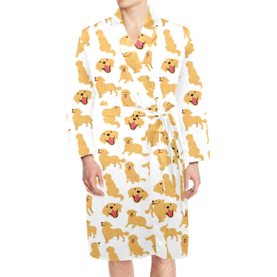 Golden Retriever Pattern Print Design 05 Men's Long Sleeve Belted Night Robe