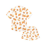 Brown pomeranian pattern Kids' Boys' Girls' V-Neck Short Pajama Set