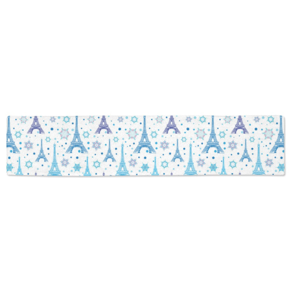 Blue Eiffel Tower Theme Pattern Print Design 01 Table Runner