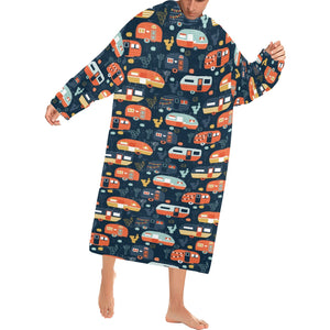 Camper Van Pattern Print Design 05 Blanket Robe with Sleeves