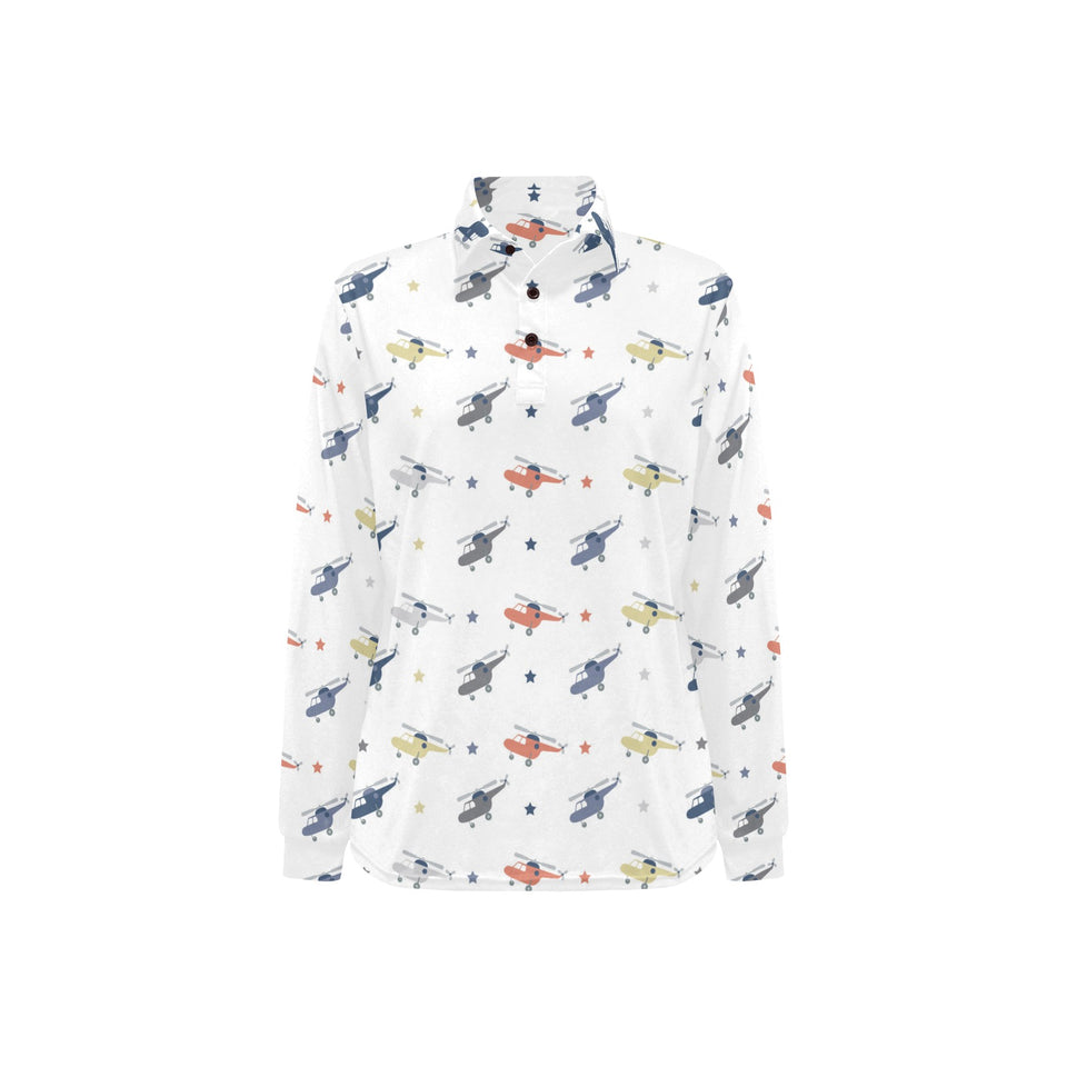 Cute helicopter star pattern Women's Long Sleeve Polo Shirt
