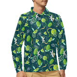 Lime ice flower pattern Men's Long Sleeve Polo Shirt