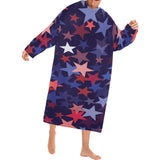Red blue star pattern Blanket Robe with Sleeves