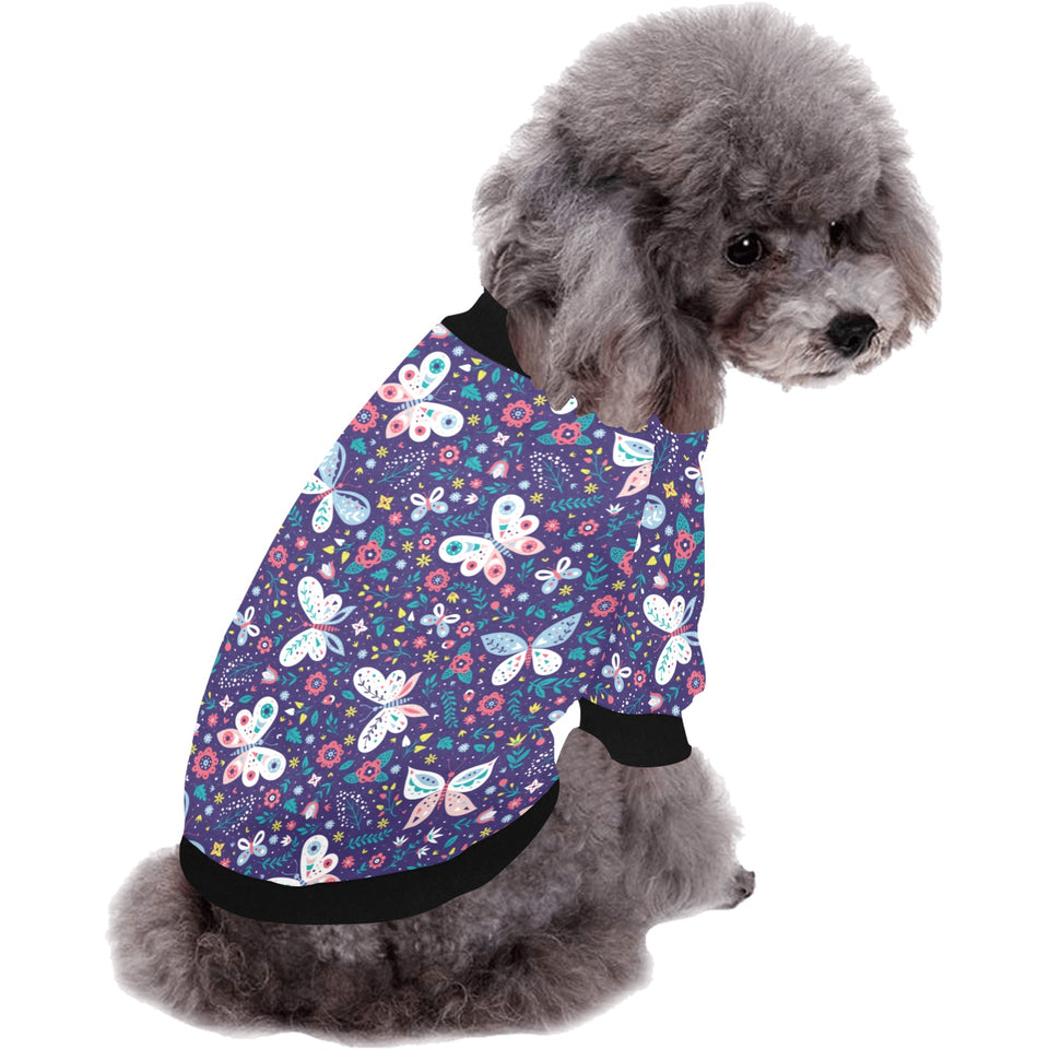 Colorful butterfly flower pattern.eps All Over Print Pet Dog Round Neck Fuzzy Shirt
