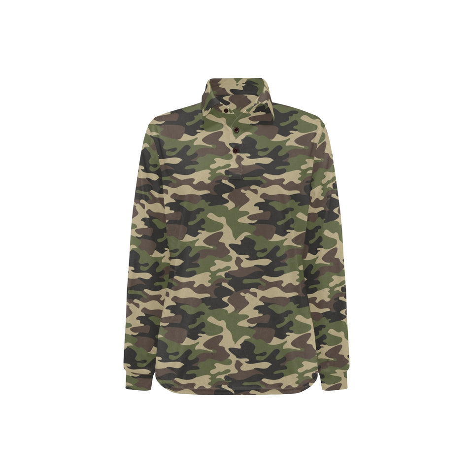Dark Green camouflage pattern Women's Long Sleeve Polo Shirt