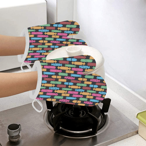 Skate Board Pattern Print Design 02 Heat Resistant Oven Mitts