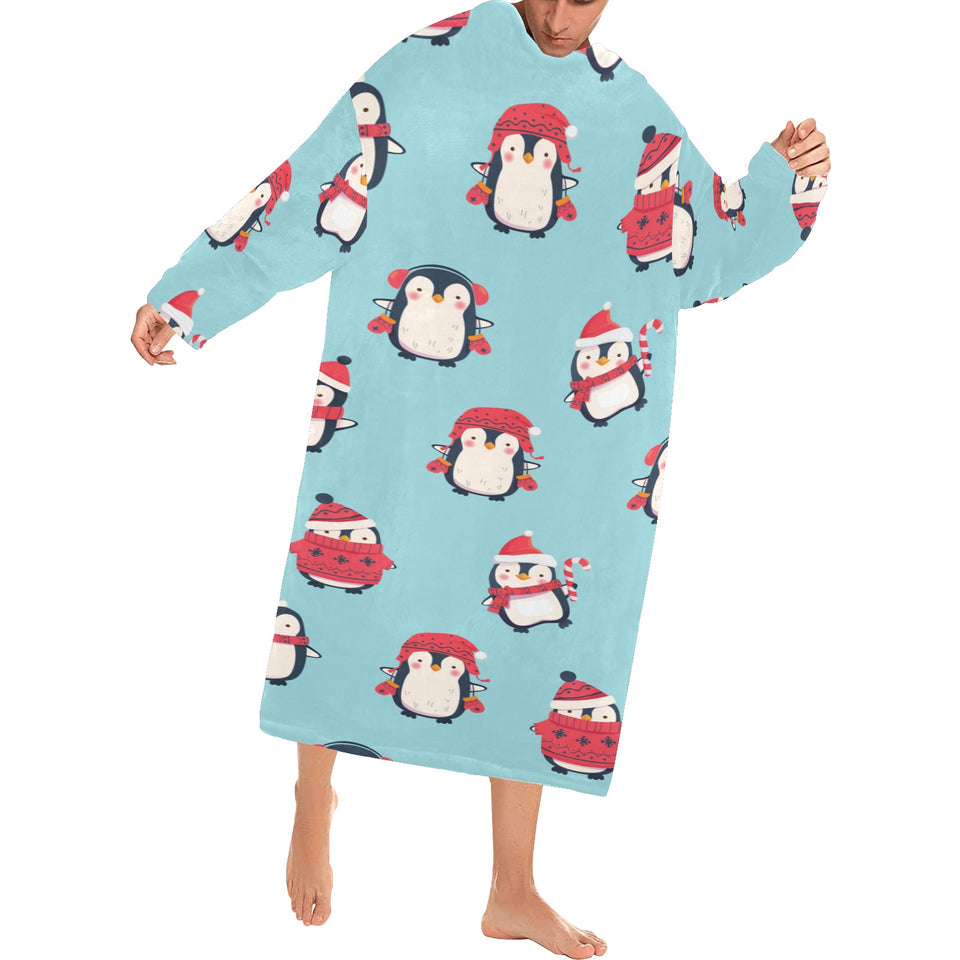 Cute penguin christmas design pattern Blanket Robe with Sleeves