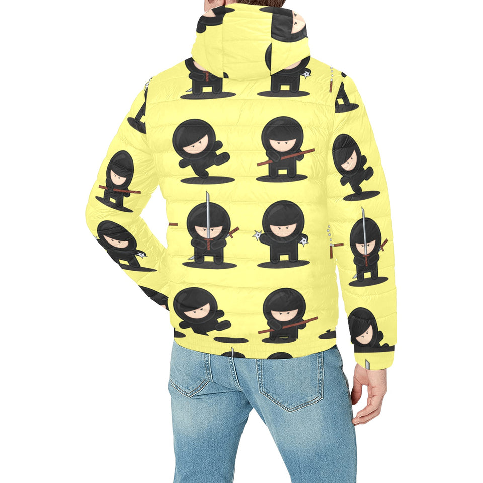 Cute ninja yellow background Men's Padded Hooded Jacket