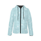 Snowflake pattern blue stripe background Women's Padded Hooded Jacket