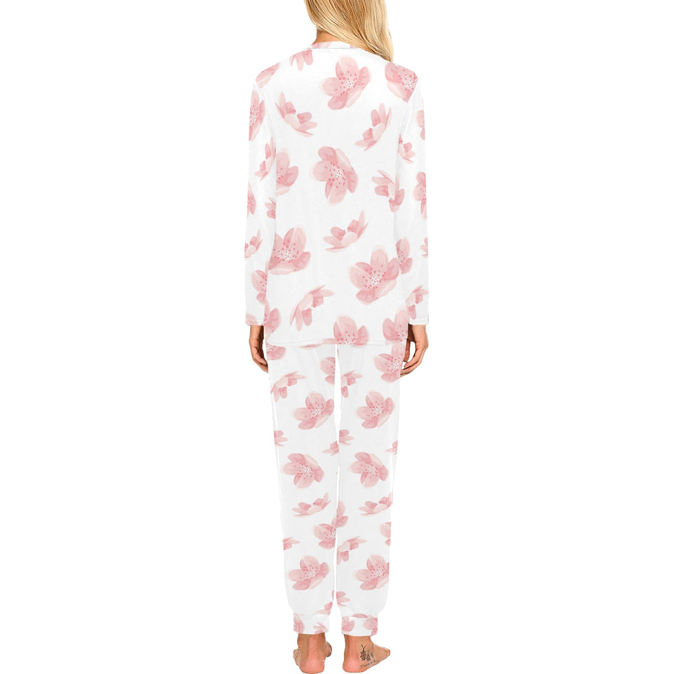 Pink sakura cherry blossom pattern Women's All Over Print Pajama Set