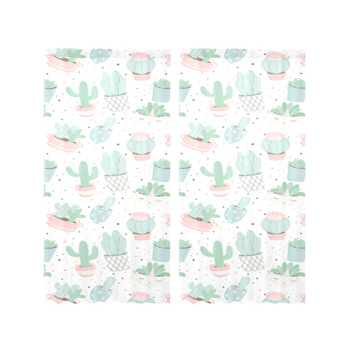 Pastel color cactus pattern Gauze Curtain