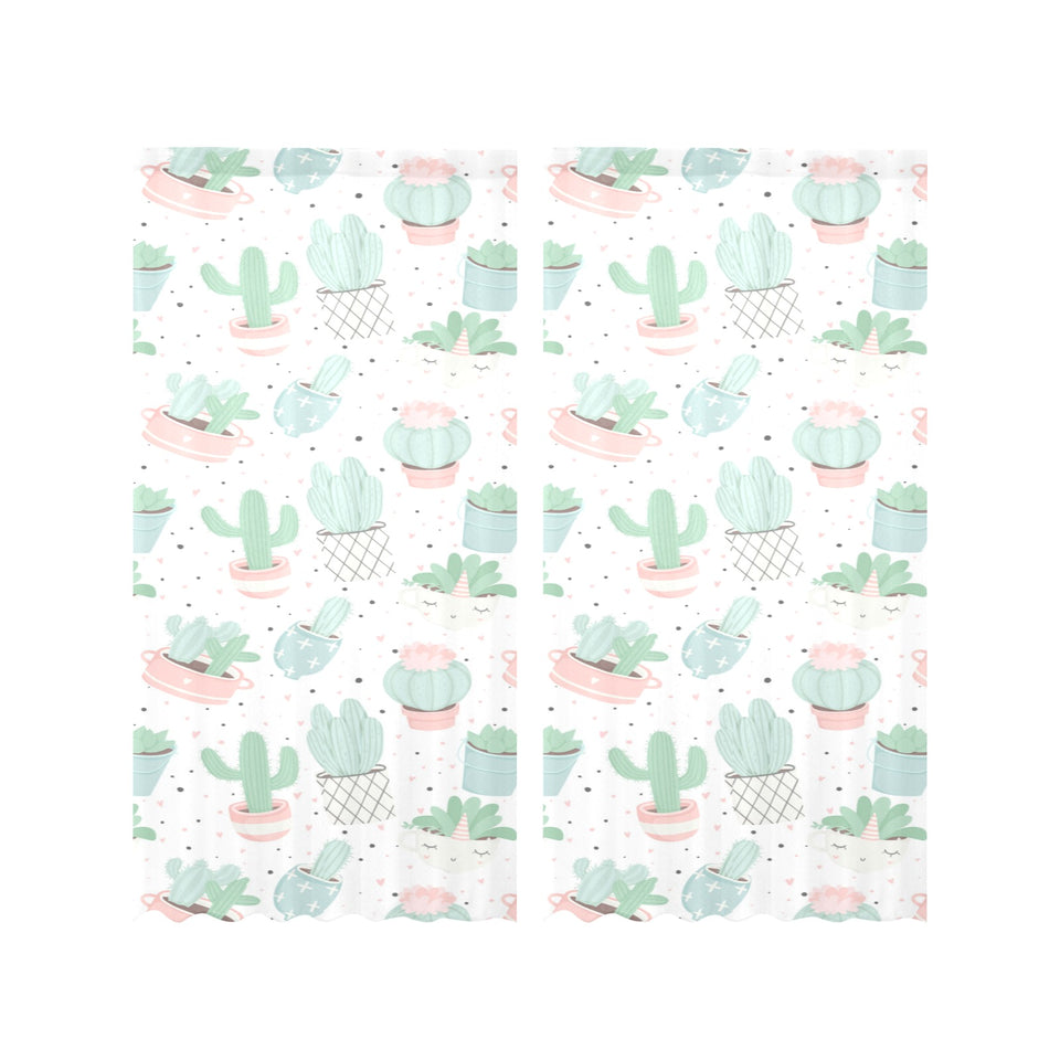 Pastel color cactus pattern Gauze Curtain