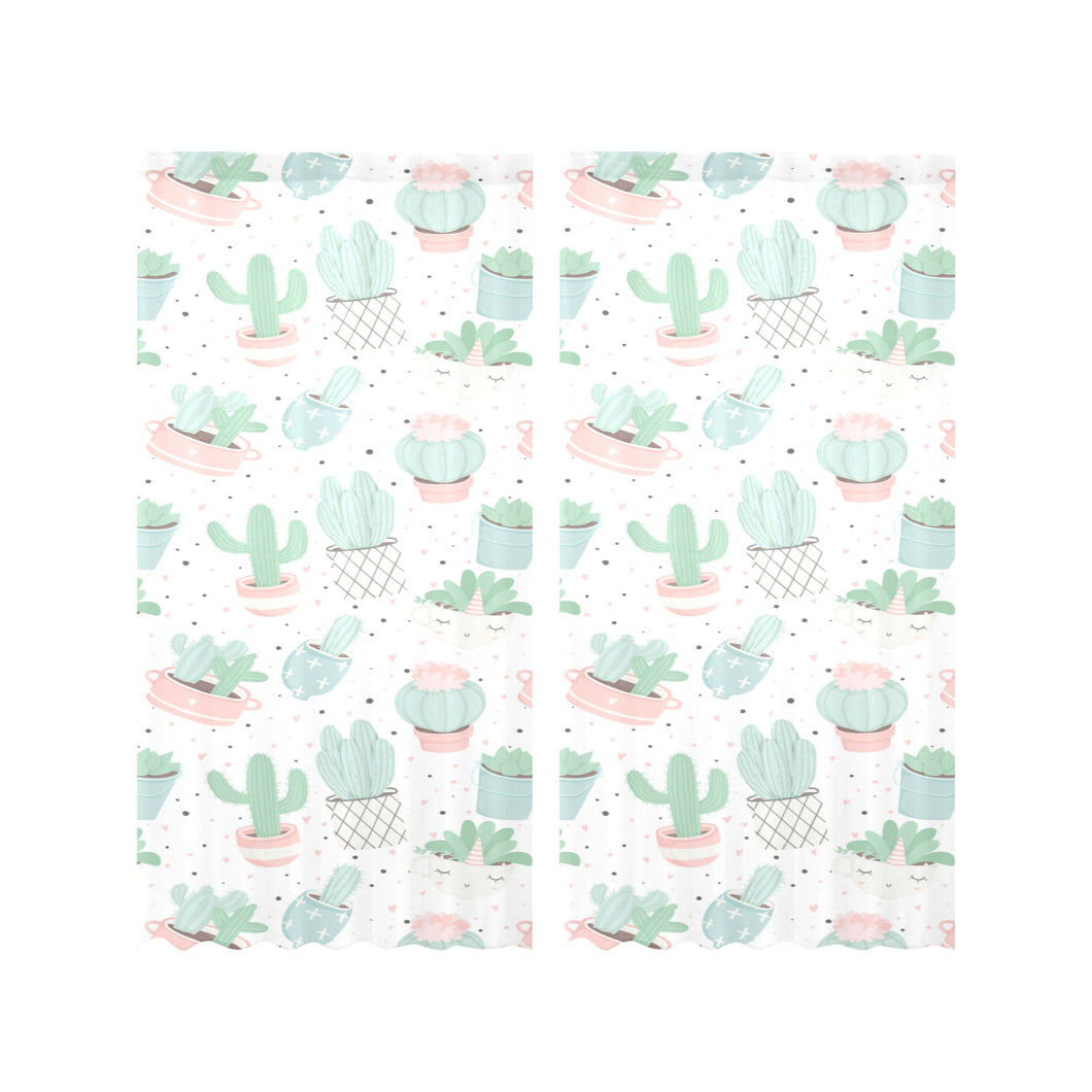 Pastel color cactus pattern Gauze Curtain