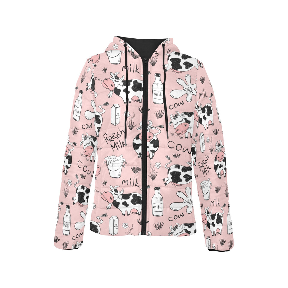 Cows milk product pink background Women's Padded Hooded Jacket