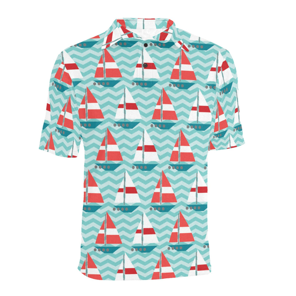 Red White sailboat wave background Men's All Over Print Polo Shirt