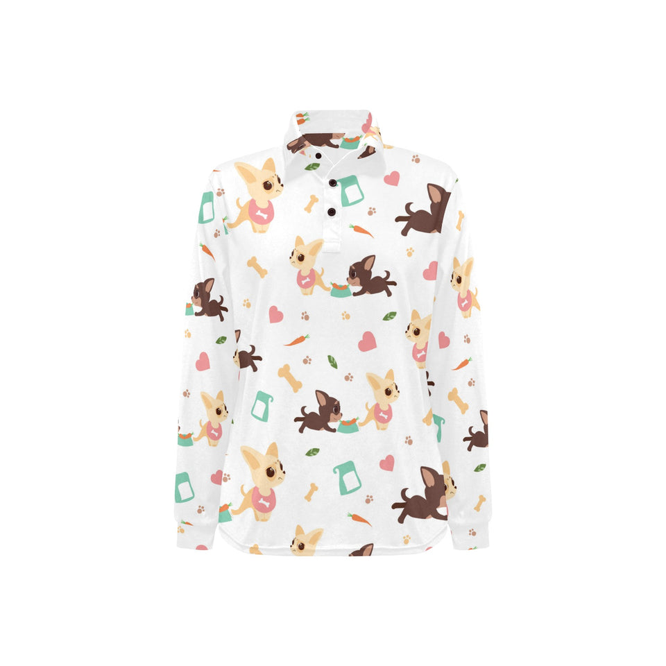 Cute Chihuahua puppie pattern Women's Long Sleeve Polo Shirt