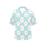 Maneki neko cat sakura Women's All Over Print Hawaiian Shirt