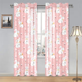 Cute white rabbit flower pink background Gauze Curtain