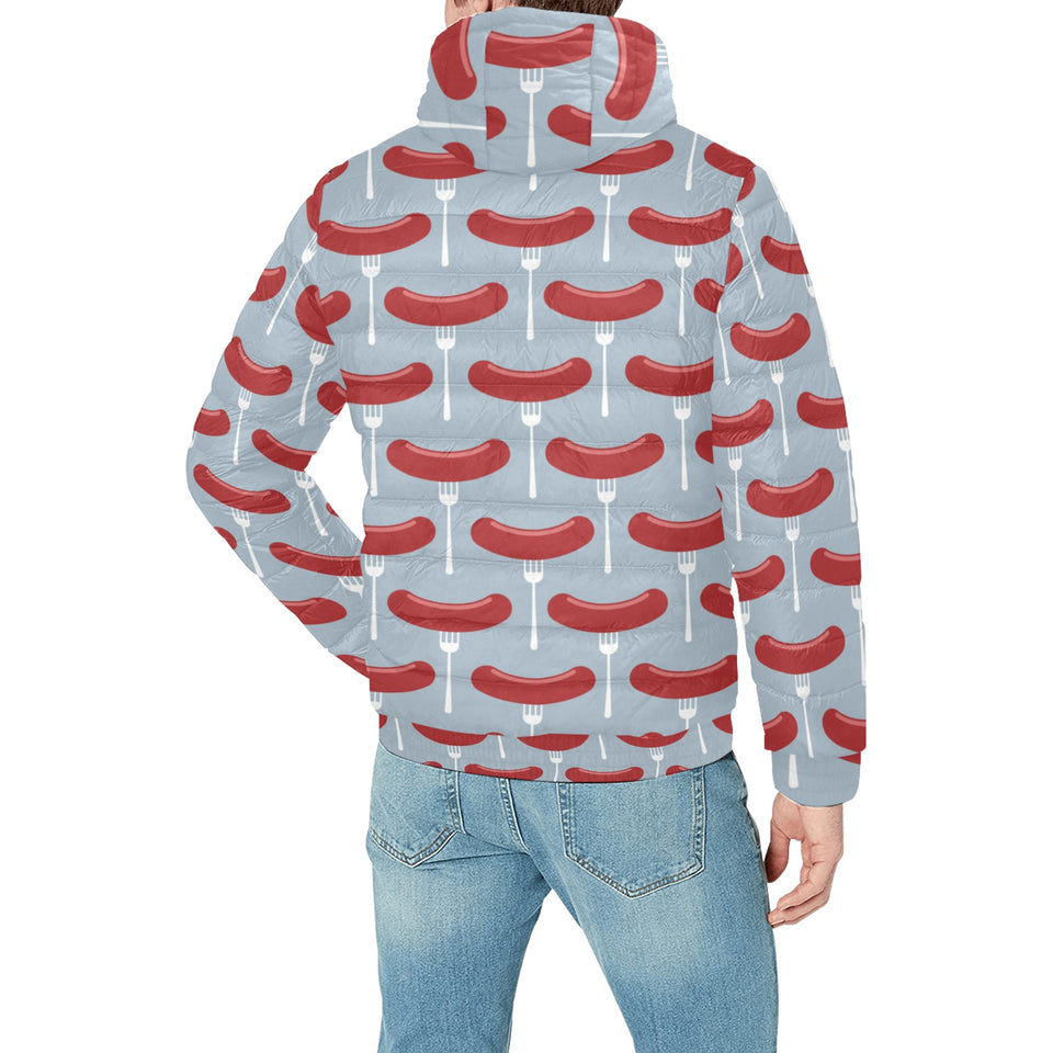 Sausage Pattern Print Design 02 Men's Padded Hooded Jacket