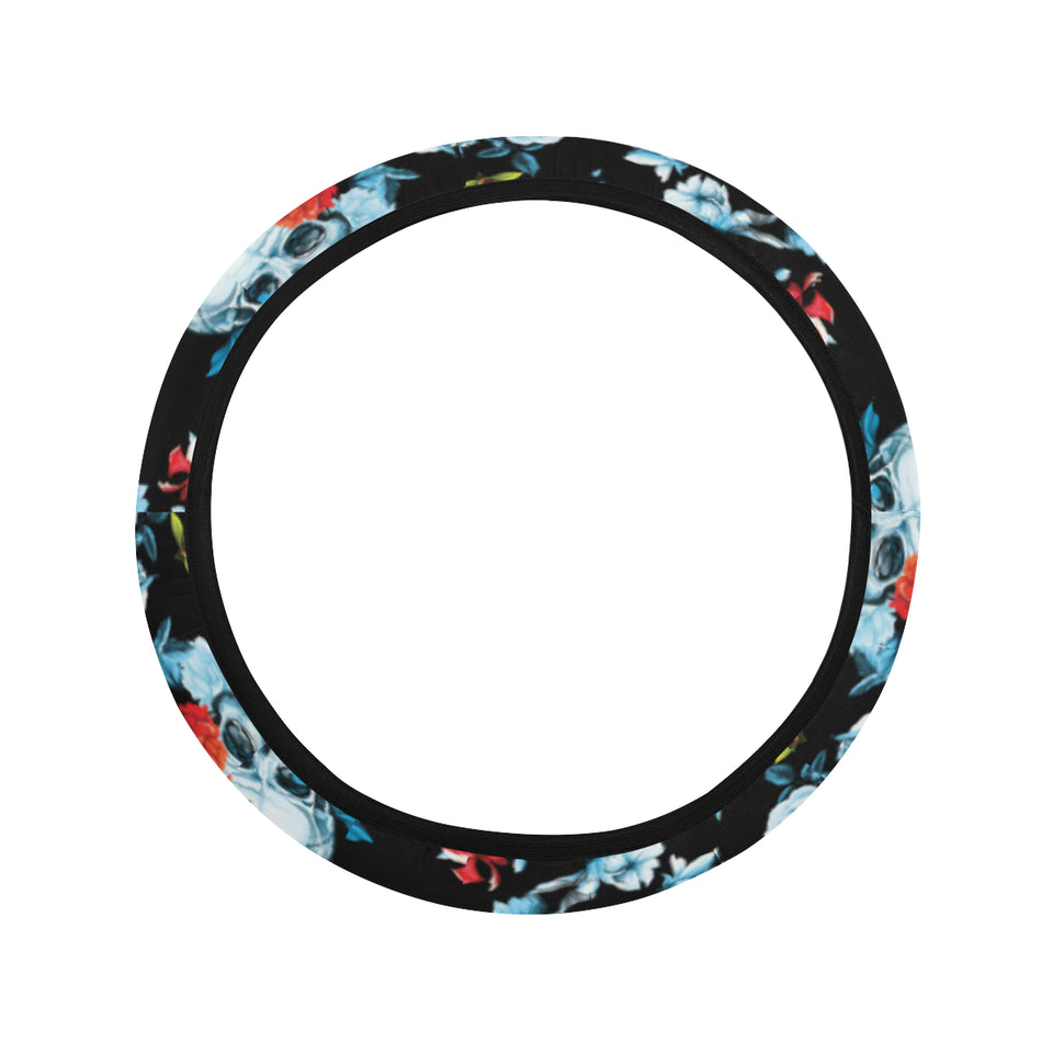 Skull flower roses leave pattern Car Steering Wheel Cover