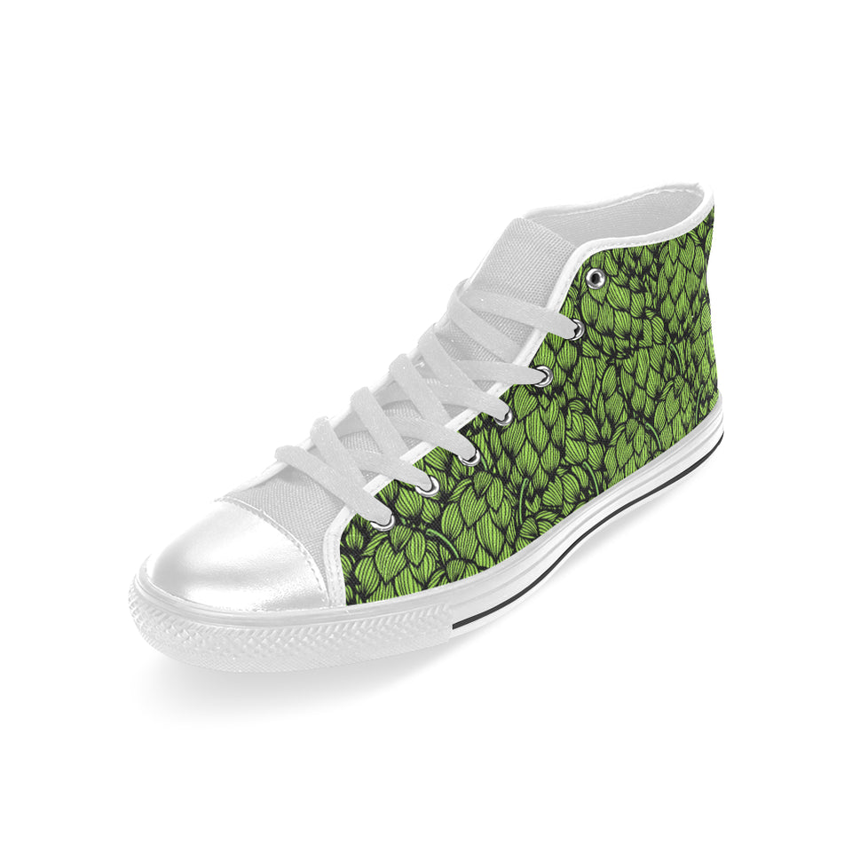 Green hop pattern Men's High Top Canvas Shoes White