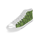 Green hop pattern Men's High Top Canvas Shoes White