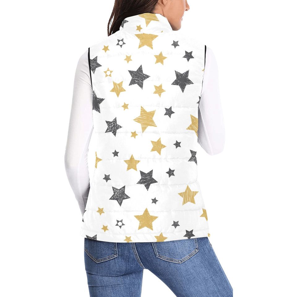 hand drawn gold black star pattern Women's Padded Vest