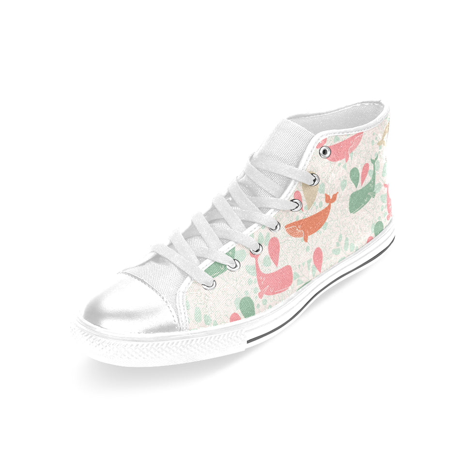 Cute whale pattern Women's High Top Canvas Shoes White