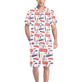 British Pattern Print Design 03 Men's V-Neck Short Pajama Set
