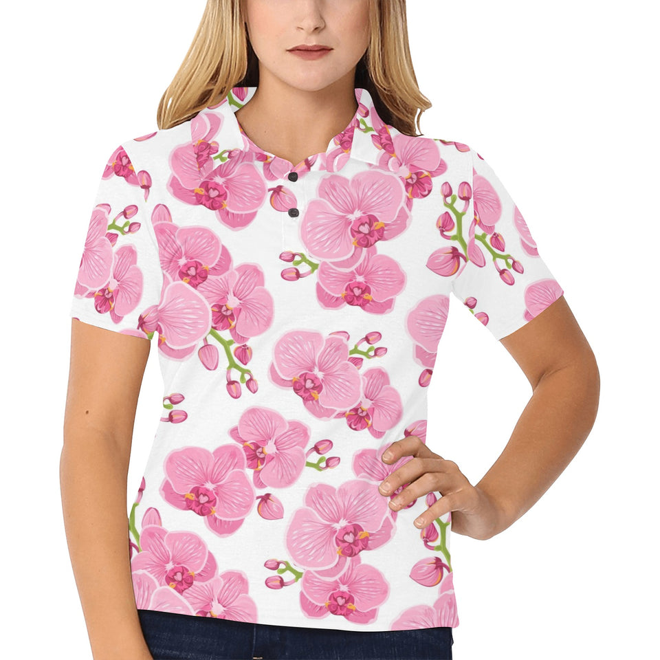 pink purple orchid pattern background Women's All Over Print Polo Shirt
