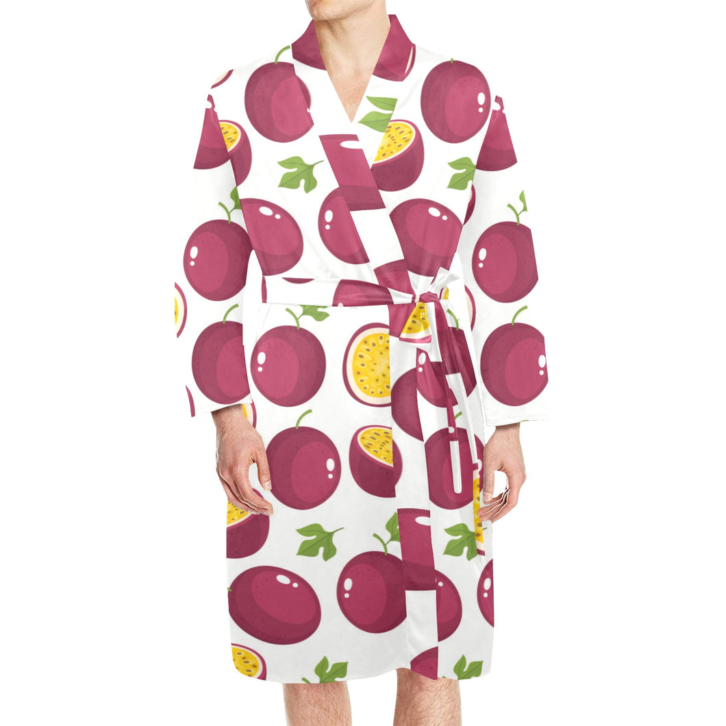 Passion fruit design pattern Men's Long Sleeve Belted Night Robe
