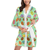 Colorful donut pattern green background Women's Short Kimono Robe
