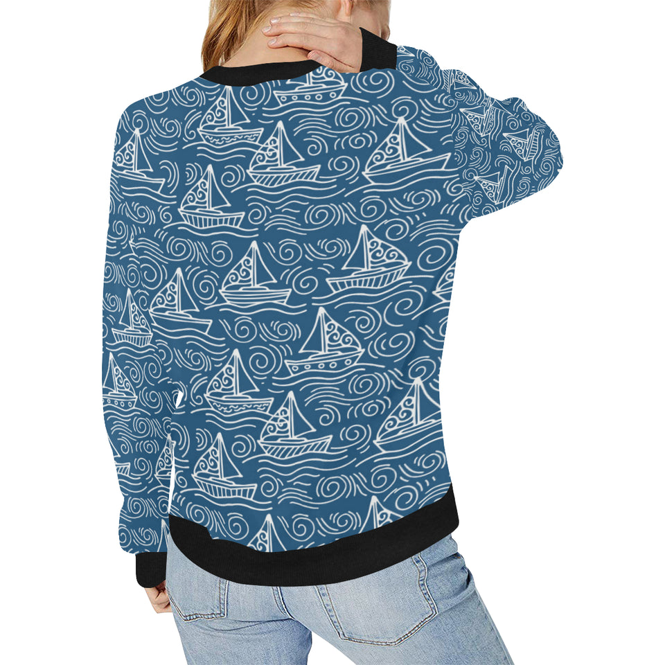 Hand drawn sailboat pattern Women's Crew Neck Sweatshirt