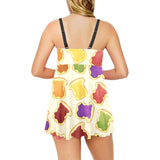Bread Toast Pattern Print Design 02 Chest Sexy Pleated Two Piece Swim Dress