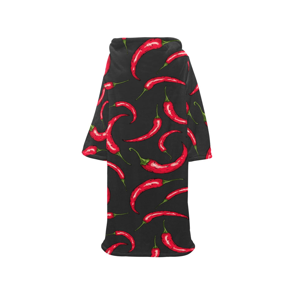Chili peppers pattern black background Blanket Robe with Sleeves