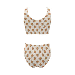 Pancake Pattern Print Design 01 Chest Bowknot High Waisted Bikini Swimsuit