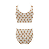 Pancake Pattern Print Design 01 Chest Bowknot High Waisted Bikini Swimsuit