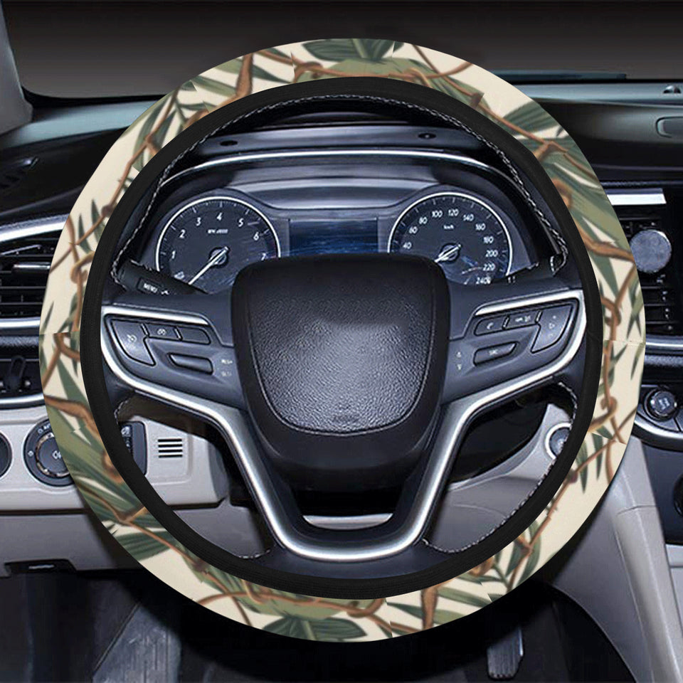 Monkey tropical leaves background Car Steering Wheel Cover