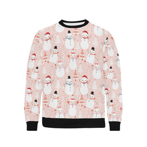 Cute snowman christmas tree snowpink background Men's Crew Neck Sweatshirt