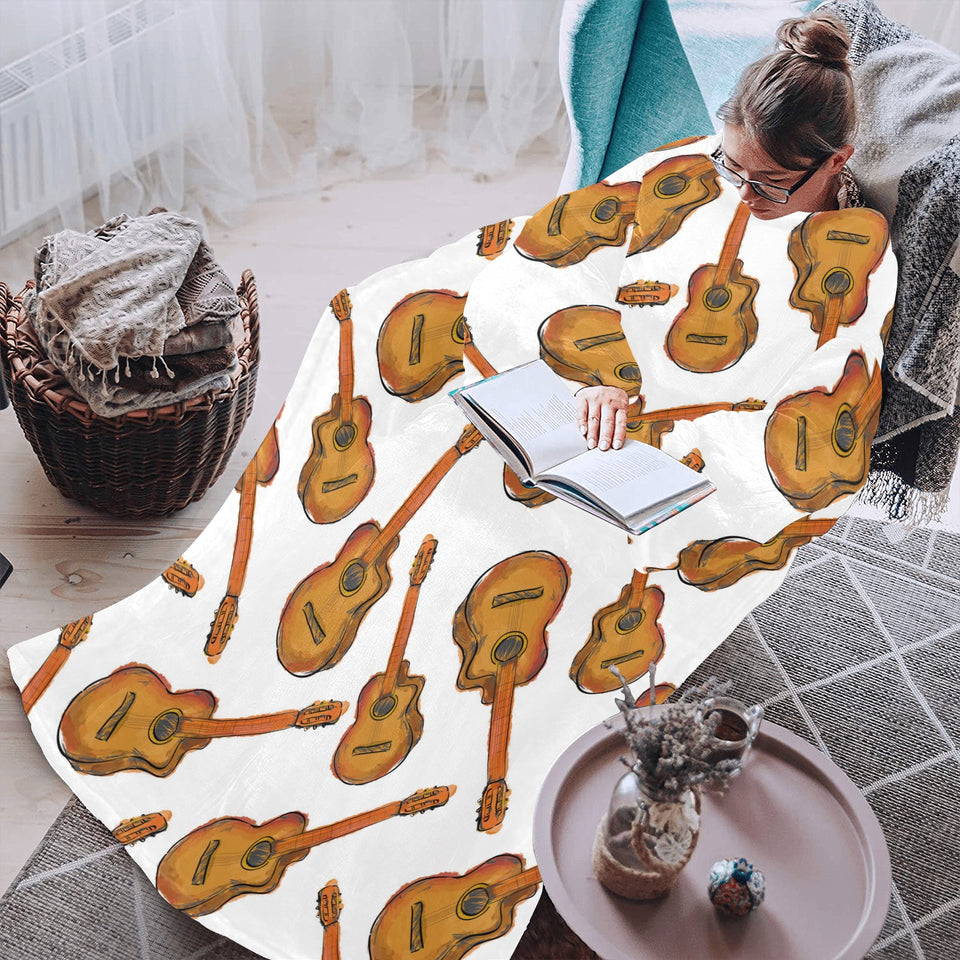 Paint Guitar Pattern Blanket Robe with Sleeves