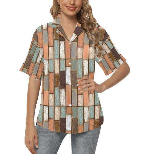 Wood Printed Pattern Print Design 02 Women's All Over Print Hawaiian Shirt